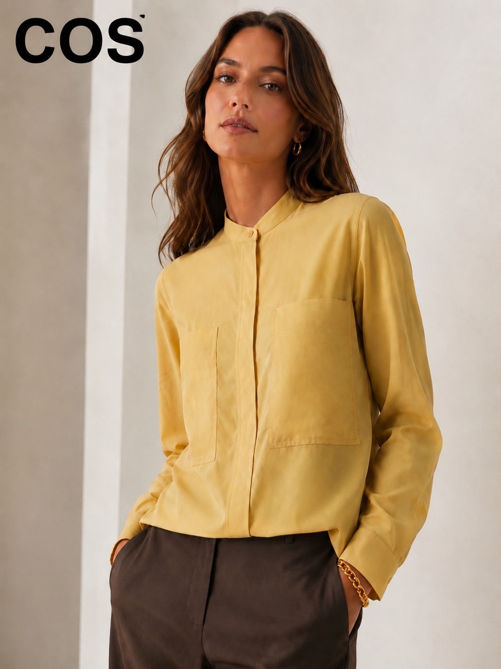 COS Lyocell Patch Pocket Blouse Size 4 New With Tags Minimalist Mandarin Collar